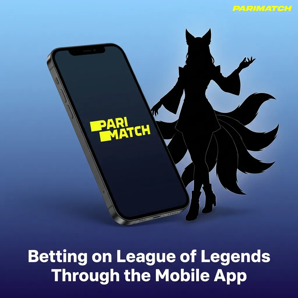 Mobile phone displaying League of Legends betting interface with match statistics and live game options on Parimatch India app