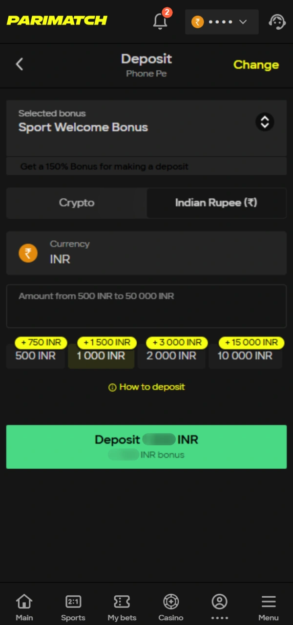 Fund your account to start betting on Parimatch Football matches today.