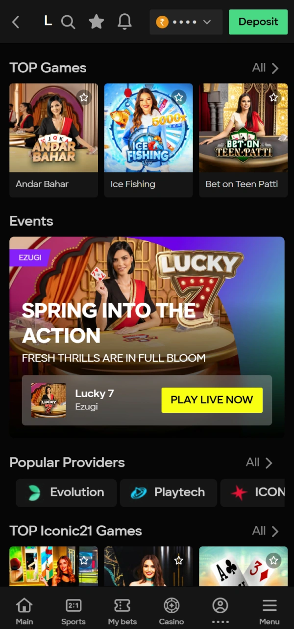 Select your favorite Live Casino title from the Parimatch lobby.